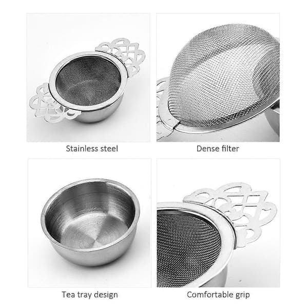 Te-silsett, te-infuser i rustfritt stål med dryppskål