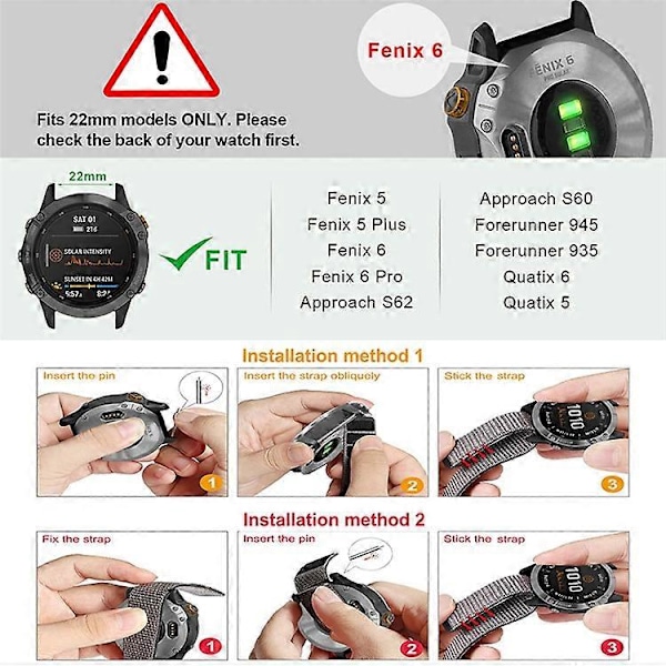 26mm Nylon Klokkereim Kompatibel For Garmin Fenix 6X, Justerbar Erstatningsreim for Smartklokke Grey