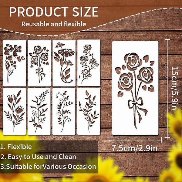 Trädblad växtblomma Stencil 6-pack Hantverk väggmöbler Ny mall W5H3 C 8pcs