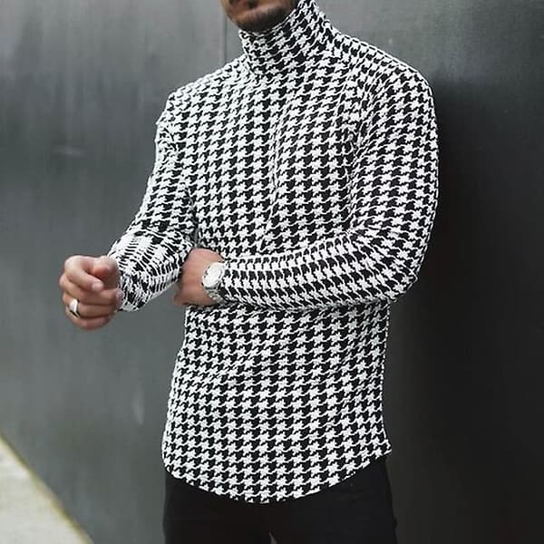 Herr Polokrage Långärmad Tryckt Slim Tröja Pullover Toppar Casual Stickad Tröja Plus Storlek