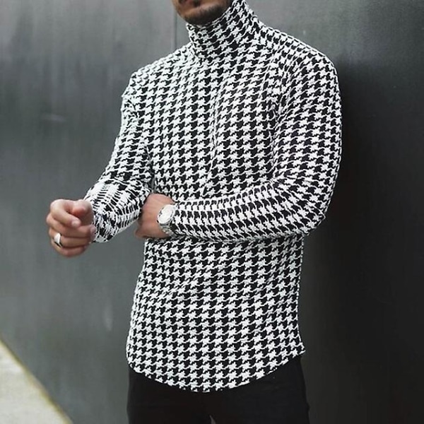 Herre Rullekrave Langærmet Trykt Slim Sweater Pullover Toppe Casual Strikket Jumper Plus Størrelse Pull