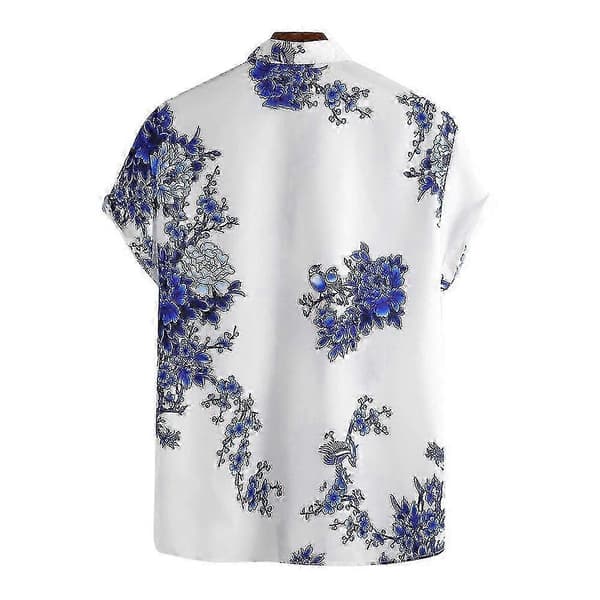 Mænds kortærmede blomster Hawaii T-shirt Blue 2XL