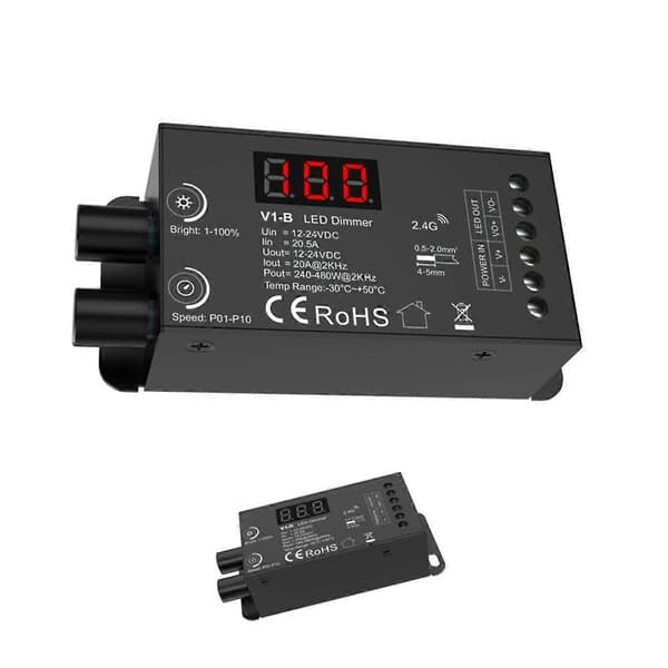Dubbel Ratt Konstant Spänning LED Dimmer 1CHx20A Trådlös Fjärrkontroll Numerisk Display CV Controller V