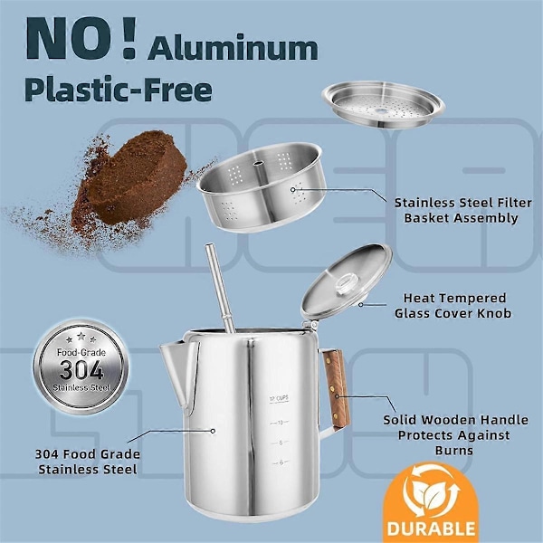 Kaffekande Komfur Kaffemaskine Percolator Bål Kaffekande Rustfrit Stål Kaffekande Camping