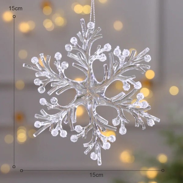 15 cm Jul Snöflinga Julgransdekorationer Noel Kristall Ren Krans Hängande Ornament God Jul Dekor För Hemmet 2023 C