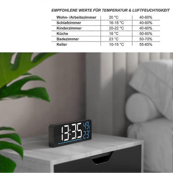 LED Väckarklocka Digital - LED Stor Display 24 cm Färgdisplay - Temperaturvisning Luftfuktighet Tid