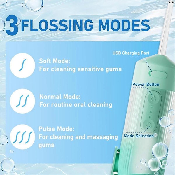 Portabel för tänder, resevänlig mini liten kompakt elektrisk oral irrigator, tandtråd, grön