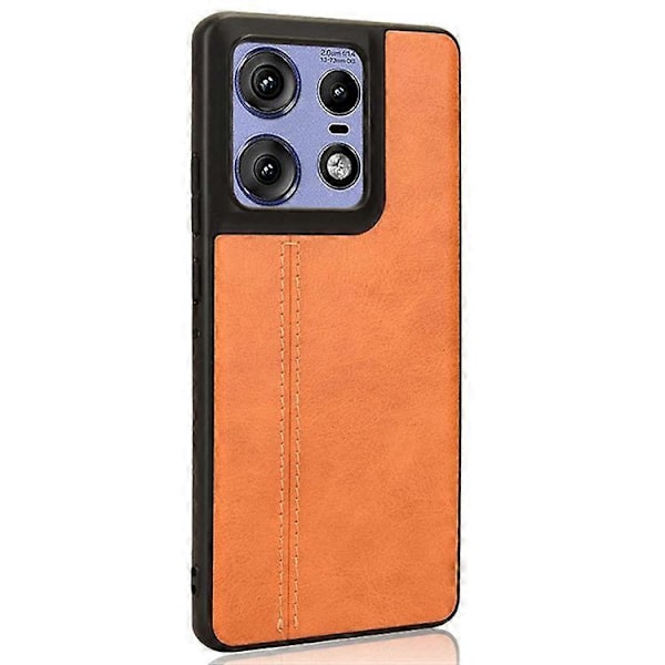 Kompatibelt Skal för Motorola Edge 50 Pro 5G, Texturerat Läder av Kohud + TPU + PC Telefonskal Orange