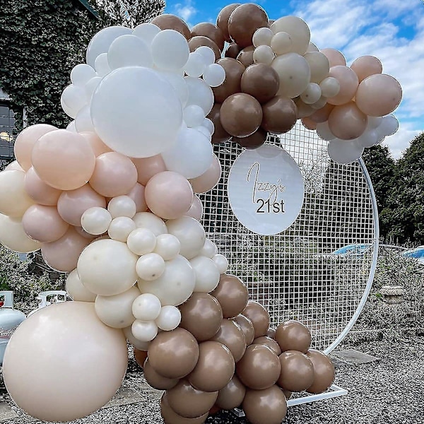 124 stk. Ballonguirlande sæt, latexballoner, retro brun beige hvid ballon