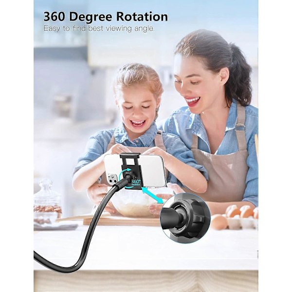 Telefonstativ med svanhals, justerbar 360° rotation, hopfällbar telefonhållare för iPhone-serien/Samsung/Huawei och fler, 70 cm total längd