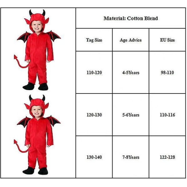 4-8-vuotiaille lapsille Halloween Devil Cosplay -juhlapuku 7-8 Years