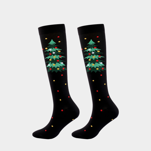 Julesokker Kompressionsstrømper Halloween Voksen Kompressionsstrømper Christmas black Christmas tree S/M