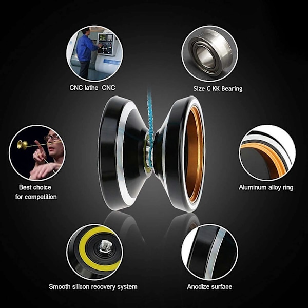 Profesjonell Ikke-Respons Yoyo M001-B, Legering Aluminium Yoyo med Metallring Mellom Yoyo+Ekstra