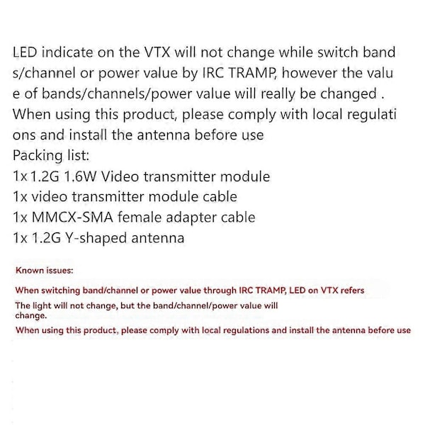 1.2G 1.3G 1.6W VTX 9 Kanal FPV Videosender Pit/25mW/200mW/1600mW til FPV Racing Drone Dele