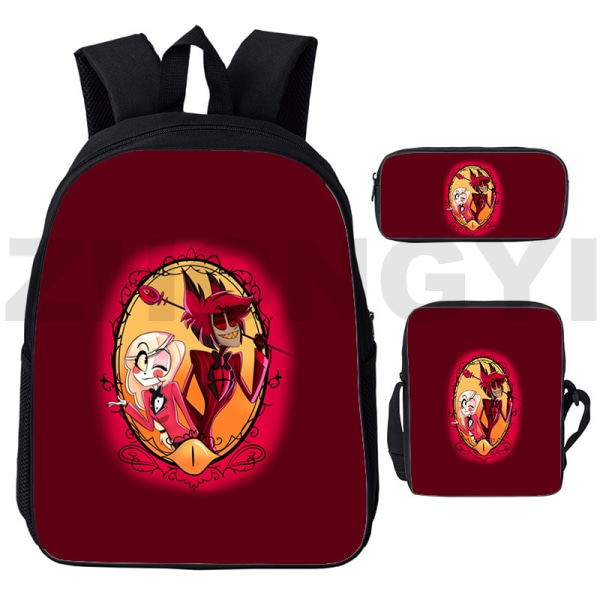 Tecknad Hazbin Ryggsäck Herr Sport Skolväska Set om 3 Hazbin27 3 Pcs Set 12 inch