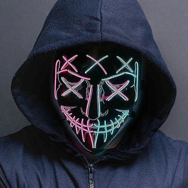 Halloween Neon Led Purge Mask Masque Masquerade Festmasker Lys Lysende I Mørket Sjove Masker Cosplay Kostume Supplies 01 Blue