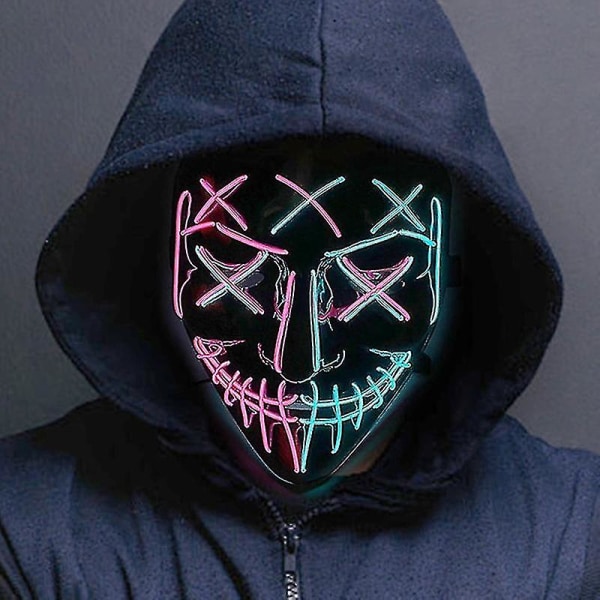 Halloween Neon LED Purge Maske Maskerade Party Masker Lysende I Mørket Morsomme Masker Cosplay Kostymeutstyr 01 Transparent blue