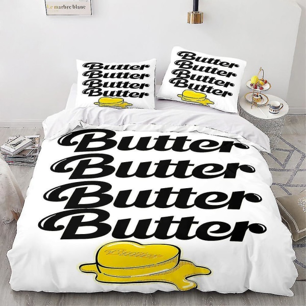 Hvit 3D Sengetøy Dynetrekk Barn Voksen Putetrekk Bts Butter Stil Q 200*225three-piece