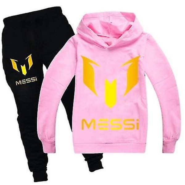 Barn Messi Casual Hettegenser Bukser Drakter Gutter Jenter Hettegenser Bukser Treningsdress sett Pink_x 8-9Year-140cm