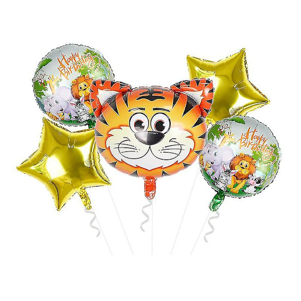 5 stk. Jungeldyr Tiger Løve Ape Zebra Giraff Ku Luft Helium Ballong Barn S monkey set