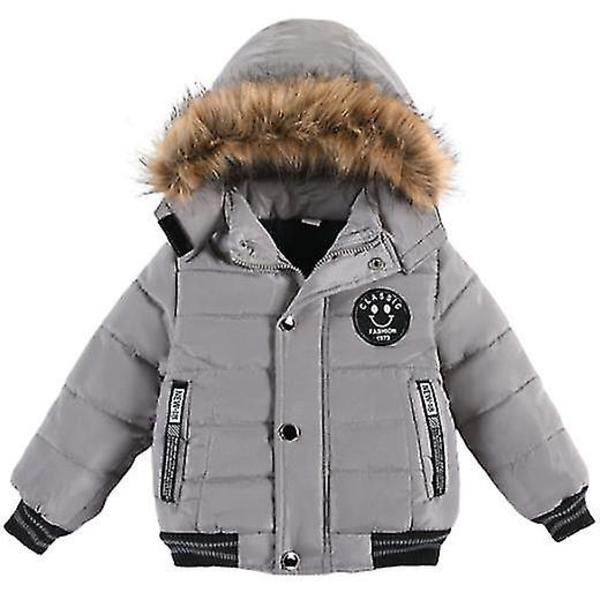 Børne Hættejakke Vinter Bomuldsfrakker Faux Pels Krave Overfrakker Grey 120cm
