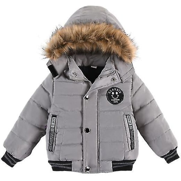 Hettejakke for barn Vinter Bomullsjakker Fuskepelskrage Overfrakker Grey 90cm