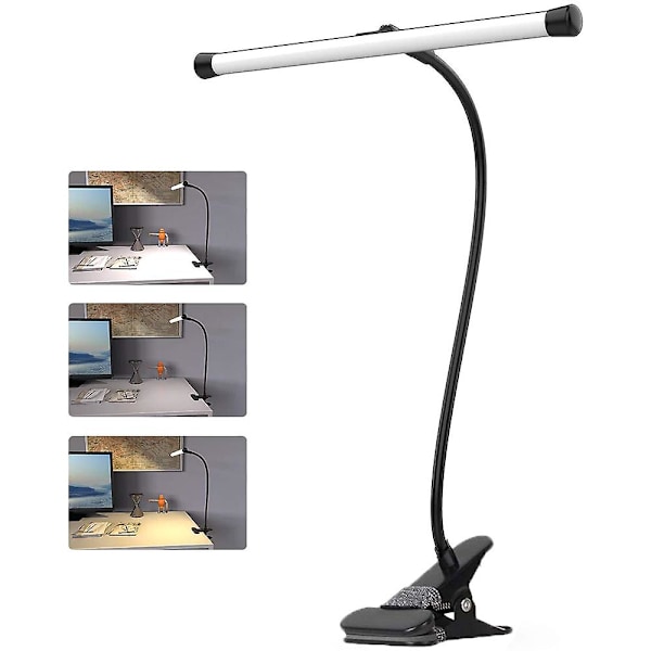 LED-pöytävalaisin puristimella, joustava joutsenkaula-varsi piirustuspöydän valaisin, 3 väritilaa, voidaan käyttää USB:n kautta, sängynpäätyyn, työpöydälle, studioon, yöpöydälle Re