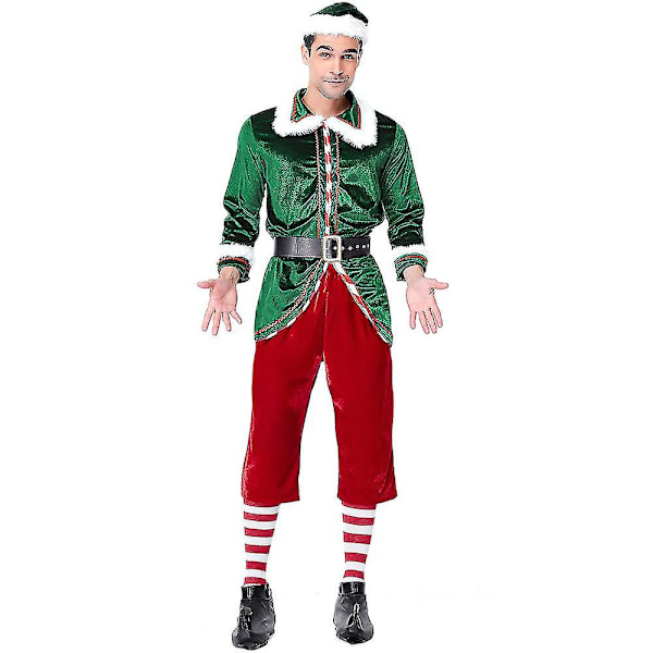 Långärmad Juldräkt Jultomte Outfit Förtjockad Vuxen Herr Party Show Älvdräkt Att Skicka Strumpor Hög Kvalitet L