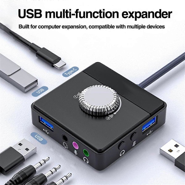 USB Eksternt Lydkort 3.5mm Jack Volumjusterbar Nettbrett Datamaskin Mikrofon Telefon Ekstern Stereo Lydadapter