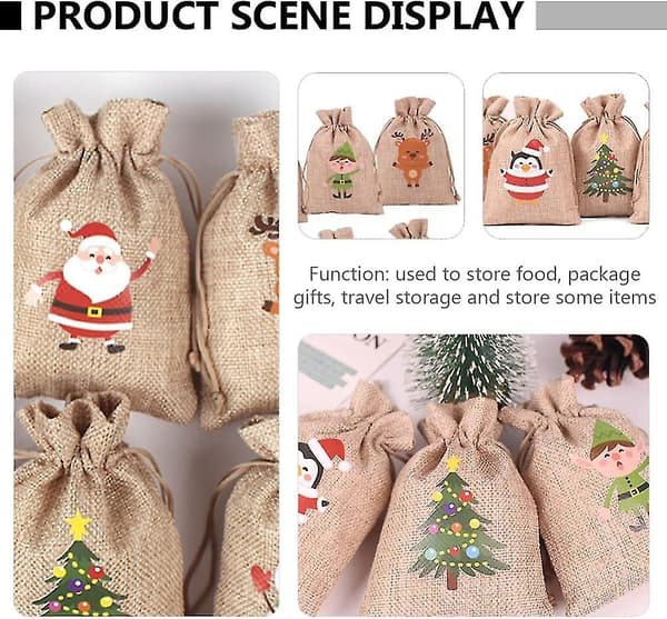 Jul Adventskalender Jutesäckar Jute Julgodispåsar Jul Linneväskor Dragsko Godis Presentpåsar För Julparty Bröllopsmaterial (24st)