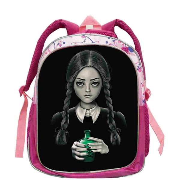 Wednesday Adams ja Enid -painettu reppu goottilaistyylinen olkalaukku Ivory