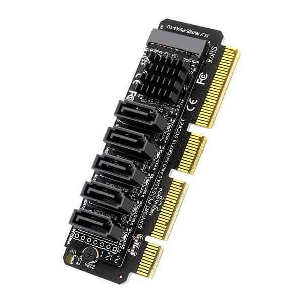PCI-E til Sata Adapterkort 5 Porter for PCI-E X4 PCI-E X8 PCI-E X16 Støtte /Windows7/8/10 Multi-Sys