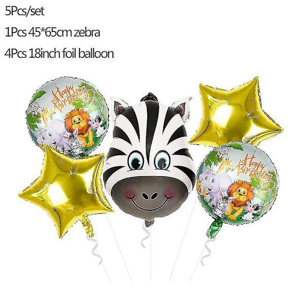 5 stk. Jungeldyr Tiger Løve Ape Zebra Giraff Ku Luft Helium Ballong Barn S monkey set