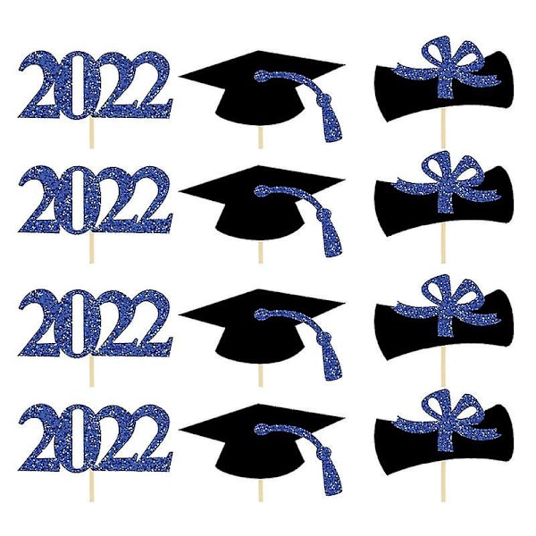 12 stk./sett 2022 Vakker Trencher Cap Form Kake Topper Gradueringsstil Dekorativt Papir Kake Topper For Fest Q