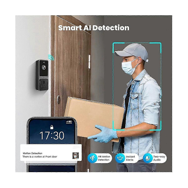 Intelligent Wifi Trådlöst Titthål med Låg Strömförbrukning, Mörkerseende, Intercom, Hemövervakning