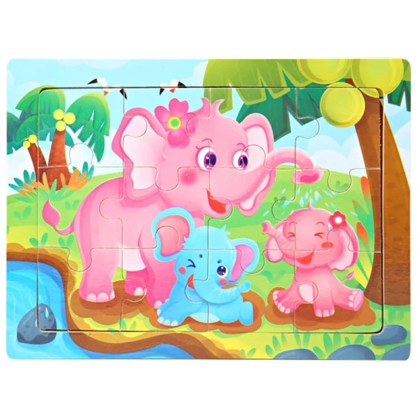 15*11cm 3D-palapeli Sarjakuva Eläimet Puupalapeli lapsille Kognitiivinen palapeli Baby puiset lelut Opetuslelut lapsille 21-elephant
