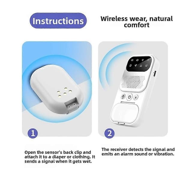 Multifunksjonell sengevætningspåminnelsesenhet Hvit støy UV-modus Sengevætningsalarm Sterk vibrasjon Trådløs sensor White