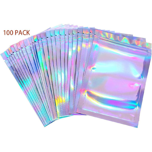 100 Stycken Luktfria Påsar Holografiska Förpackningspåsar Matförvaringspåsar (7,5*10cm)