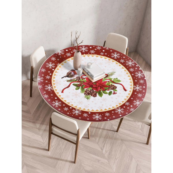 Juledug med elg, klokke, blomster, røde bær, juledug med snefnug, julemand, dekorativ til julefrokost, bryllup Style 4 Suitable 140cm table