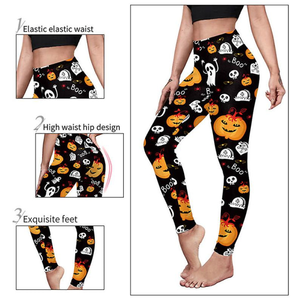 Naisten Halloween leggingsit Pumpkin Skull korkea vyötärö puku leggingsit style 11 L