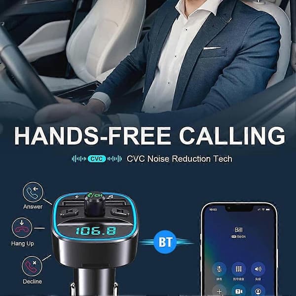 FM-sender til bil - Bluetooth 5.0 radioadapter med dobbelte USB-porte og LED-display