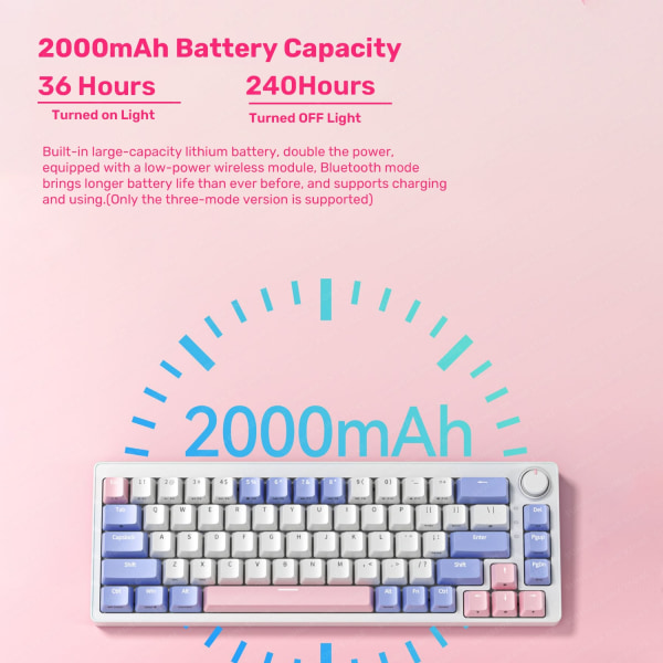 ZA68 Langaton Mekaaninen Peli-näppäimistö 2.4G Bluetooth TYPE-C Langallinen 3 Tilaa Hot Swap RGB Taustavalo 68 Näppäintä Green Three modes