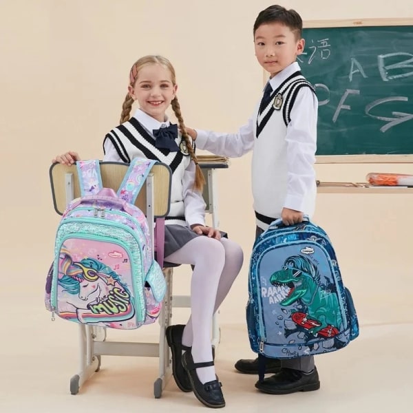 Pojkar Dinosaur Ryggsäck Set med Lunch Box Pennlåda Flickor Skolväska Barn Grundskola Förskola Tecknad Skolväska black Dinosaur 3pcs