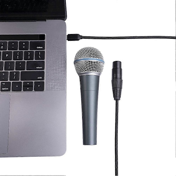 USB Type C - XLR -sovitin, Type C uros - 3-nastainen XLR naaras mikrofonikaapelin liitin tietokoneelle