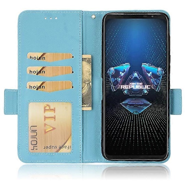 Kompatibel med Asus ROG Phone 5 / ROG Phone 5s / ZS676KS / ZS673KS Litchi Tekstur PU Læder Telefon Cover Magnetisk Lukning Wallet St LightBlue