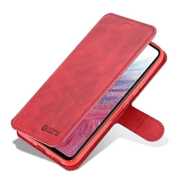 AZNS Yhteensopiva Samsung Galaxy A34 5G Vasikannahka Tekstuurinen Nahkainen Puhelinkotelo Lompakolla ja Jalustalla, Pudotussuojattu Red