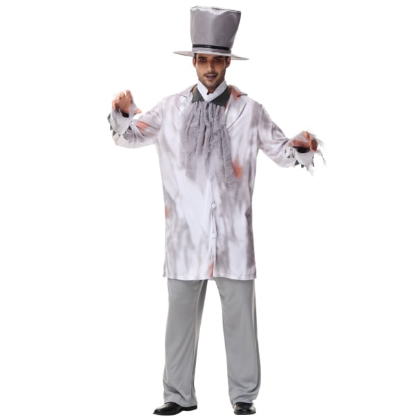 Halloween-asu kauhu korsetti harmaa vampyyri morsian naamiaiset cosplay zombie puku Adult man L