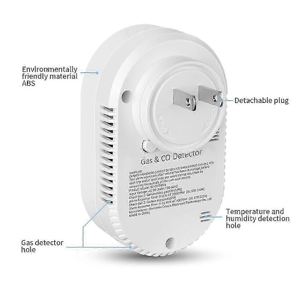 4-i-1 Luftkvalitetsmåler Gas CO Alarm Monitor Temperatur- og Fugtighedsdetektor med LCD-display til Indendørs Kontor (EU)
