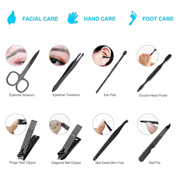 8 Delars Premium Manikyrset, Nagelknipsare, Pedikyrkit, Rostfritt Stål Ansikts-, Nagelbands-, Nagelverktyg
