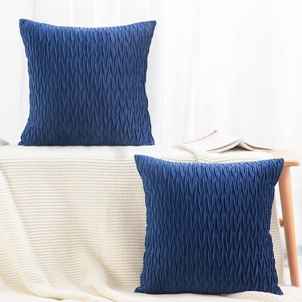 Sæt med 2 Superbløde Puderbetræk i Fløjl 45x45 cm Blå Firkantet med Tekstur Luksus Stil Pudebetræk Pude Shell til Sofa Soveværelse